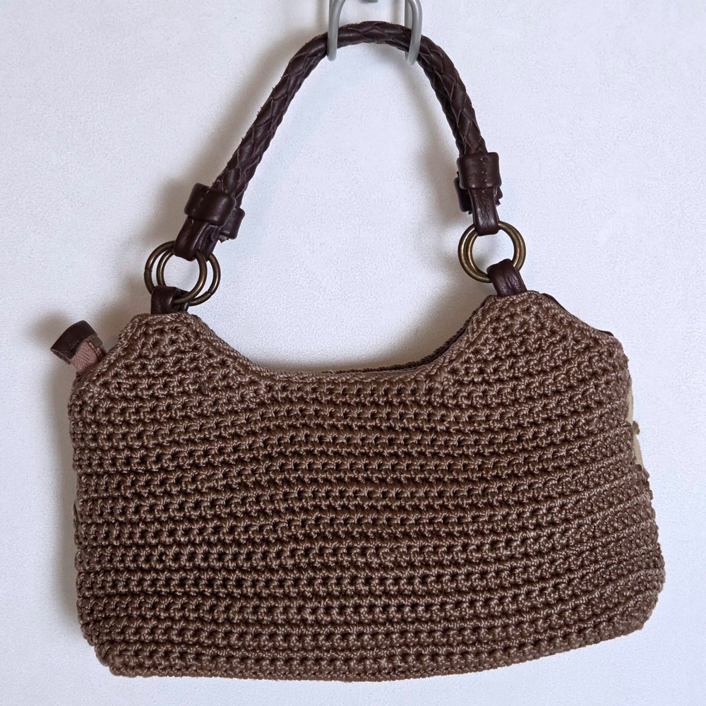 Y2K The Sak Vintage Patchwork Leather Crochet Shoulder Bag Brown Floral Boho - Picture 10 of 10
